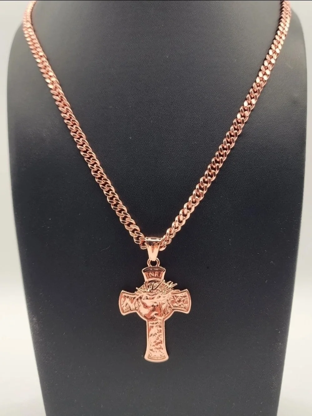 Genuine JalaStudios Pure Copper Jesus Cross Necklace Cuban Chain 22